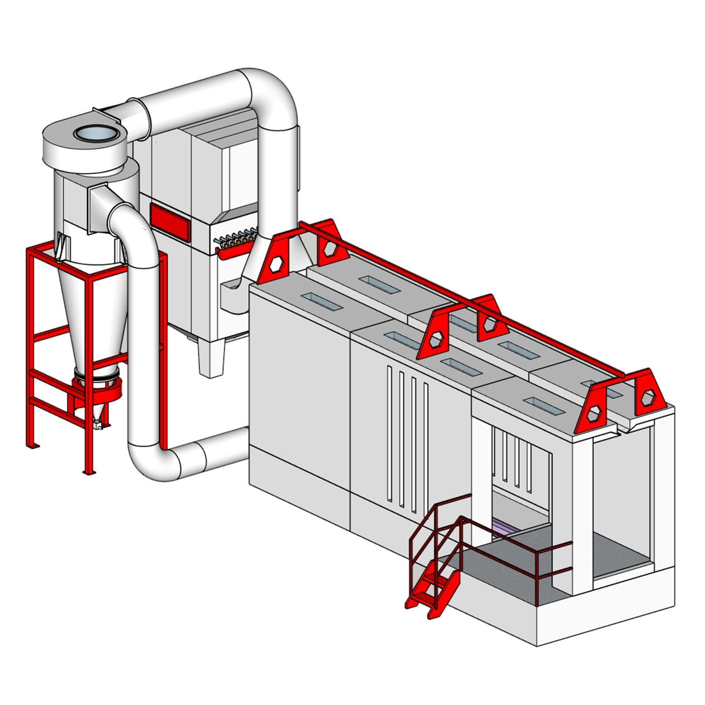 Powder coating booth equipment assembly